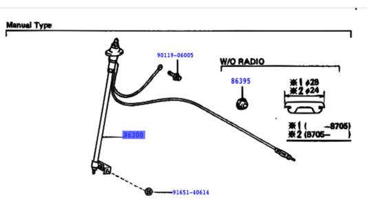 60 Series Landcruiser - Manual FM / AM Radio Aerial